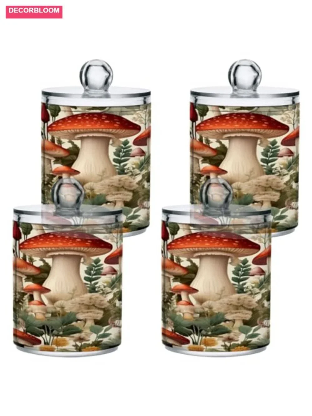 Cartoon Mushroom Airtight Plastic Storage Jar 2-Piece Set Food Canister